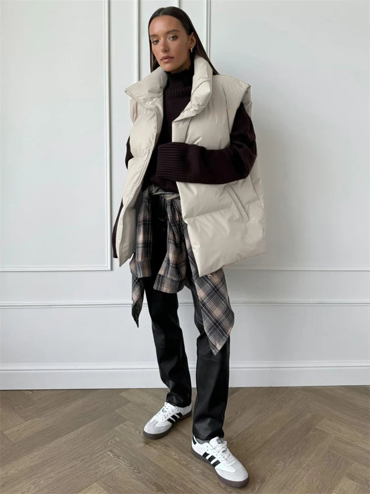 Chaquetas informales holgadas sin mangas, parkas para mujer, ropa de calle de invierno, prendas de vestir exteriores para mujer, camiseta sin mangas con solapa, abrigo de retazos