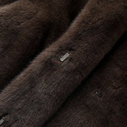 Abrigo de piel sintética de visón de lujo para invierno, chaqueta larga de marca icónica para mujer, abrigo cálido de estilo urbano con ganchos de cristal
