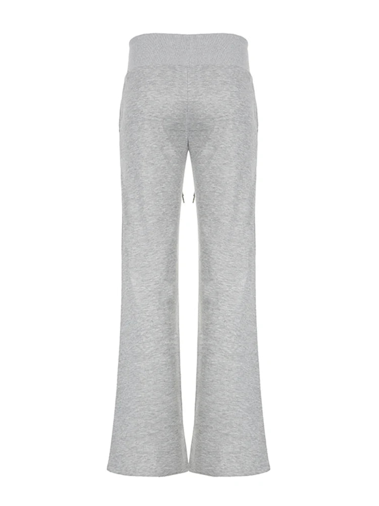 Gray Drawstring Waist Casual Sweatpants Women Solid Simple Basic Minimalist Fitness Joggers Straight Pants