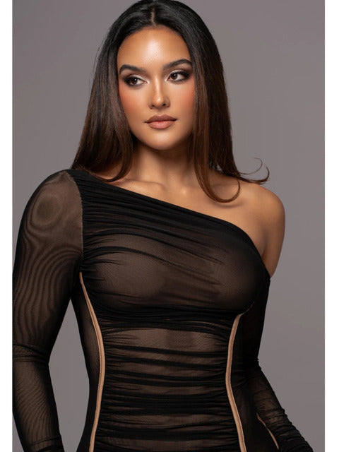Elegante vestido de malla de retazos de manga larga para mujer, elástico, ajustado, de doble capa, para fiesta y noche