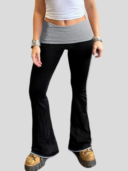 Contrast Binding Waist Slim Basic Casual Flared Pants For Women American Retro Skinny Sexy Sports Jogging Sweatpants