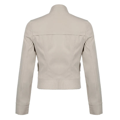 Abrigo con cremallera retro americano de invierno Y2K, chaqueta minimalista lisa de corte entallado con bolsillo, atuendo informal grunge para mujer
