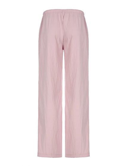 Pantalones de chándal holgados de color rosa liso, informales, de pierna recta, con cordón y cintura baja, estilo Y2K