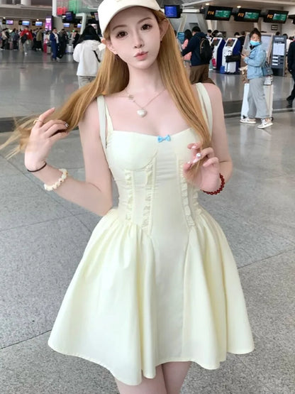 Vestidos cortos de princesa ajustados Y2K para mujer, vestido de verano con tirantes finos, corsé, línea A, liso, para fiesta de cumpleaños y graduación