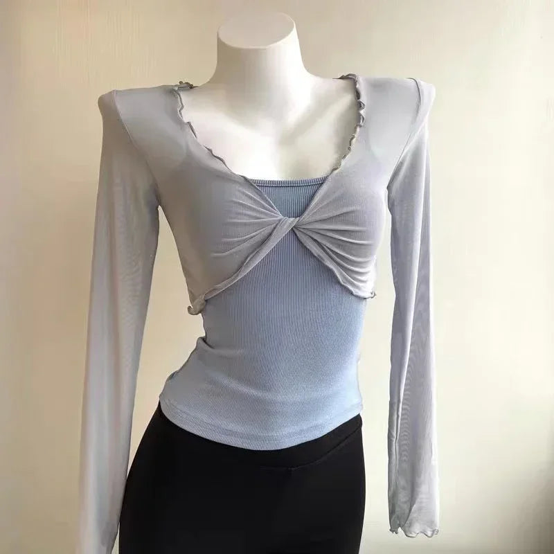 Cárdigans elegantes y sexys de moda para mujer, de color liso, transparentes, de manga larga, de malla, estilo vintage, con cordones, estilo urbano, cárdigans cortos.