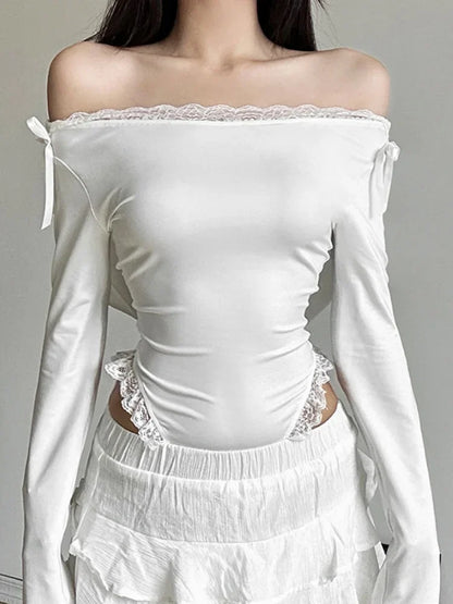 Hooded Sexy Bodysuit Lingerie Bow One-Pieces Body Feminino White Slim Bustier Long Sleeve Fashion Trends Women Clothing Autumn