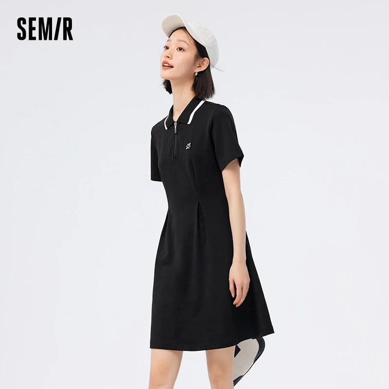Dress Women Polo Collar Full Print  Summer New Slim Waist Dress