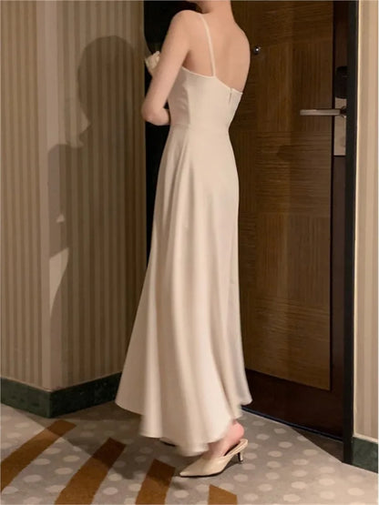 Elegante vestido largo liso para mujer, vestido de fiesta de noche para boda, sin mangas, informal, de verano, estilo coreano, de una pieza