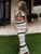 Striped Bikini Casual Vest Halter Top Suit For Women Beach Bohemian Sexy Slim Contrasting Long Skirts Matching Sets New