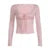 Camiseta de encaje con retazos Y2K para mujer, top corto ajustado con cuello cuadrado rosa, tejido de manga larga, bonitos conjuntos coreanos
