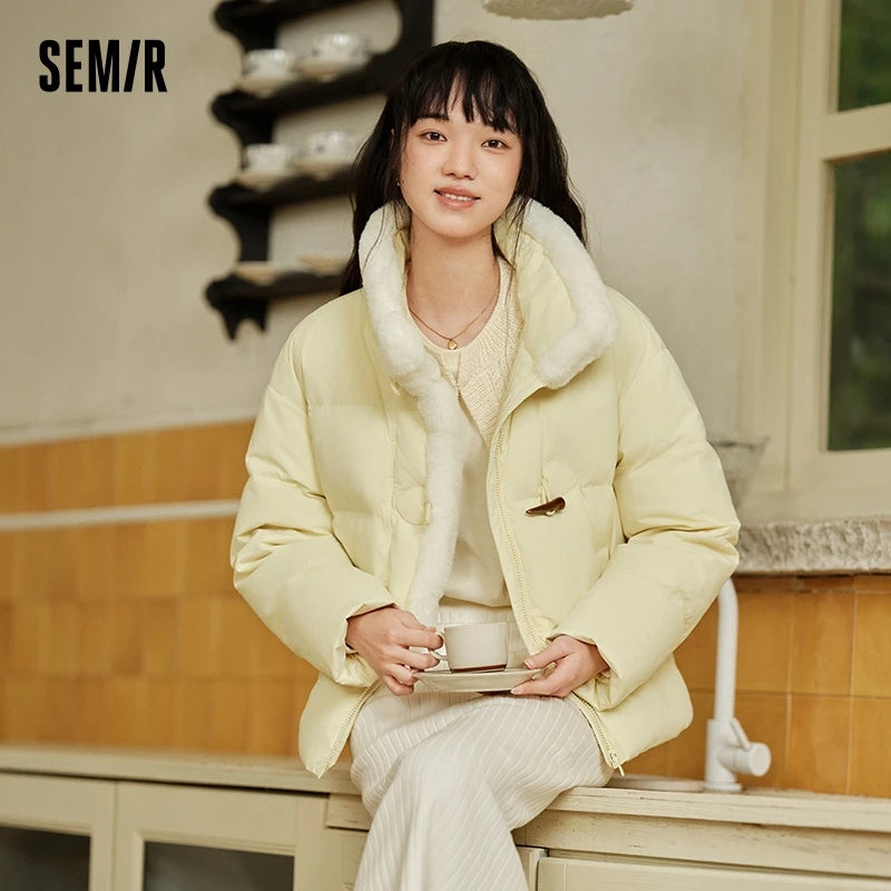 Chaqueta de plumón para mujer, impermeable, holgada, suave, de invierno, nueva, con imitación literaria de piel de conejo, con botones de cuerno, resistente al viento