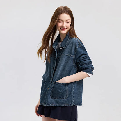 Denim Jacket Women Lapel Drop-shoulder Top Casual and Elegant 2025 Spring New Loose Jacket Instagram Trendy
