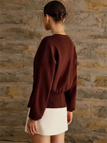 Cárdigan de punto con cuello en V para mujer, abrigo de manga larga, moda de otoño, elegante, corto, cárdigan de punto para mujer