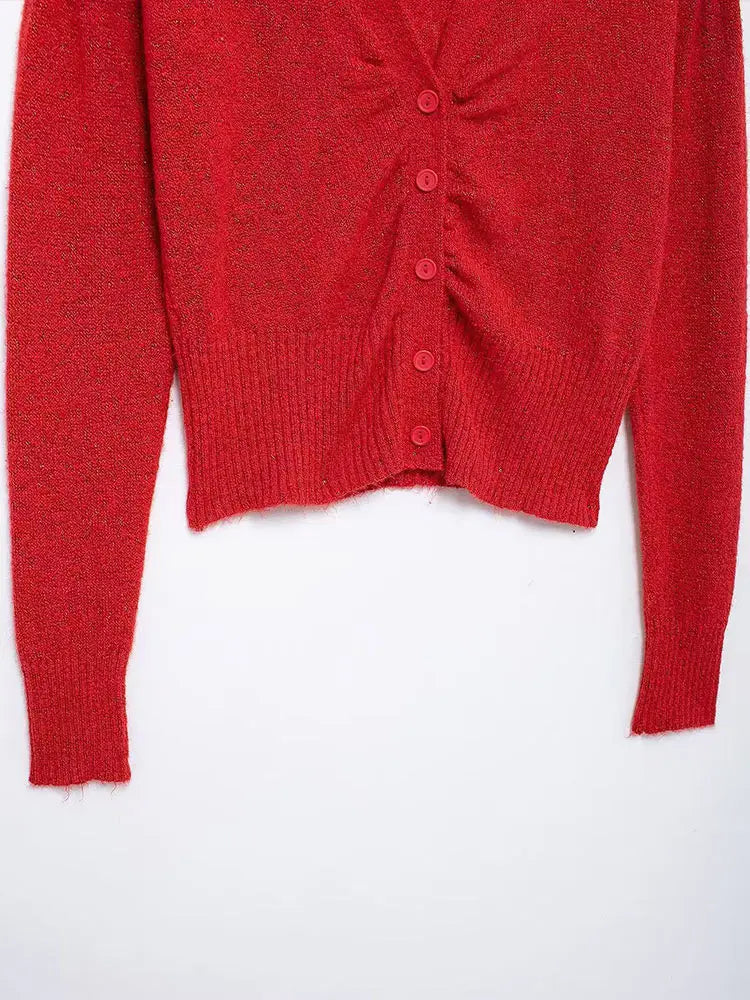 Vintage Knitted 3D Flowers Cardigan Women Retro Solid V-neck Slim Long Sleeve Short Sweaters Female Spring Chic Street Knitwear