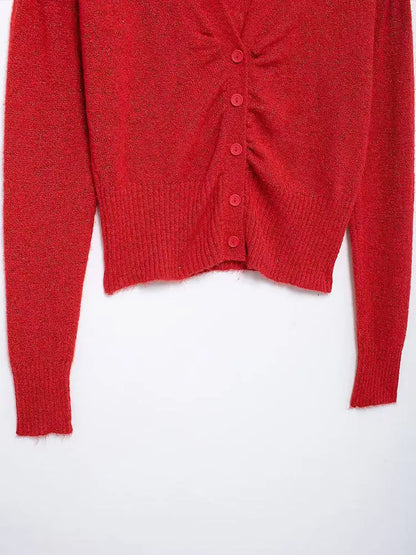 Vintage Knitted 3D Flowers Cardigan Women Retro Solid V-neck Slim Long Sleeve Short Sweaters Female Spring Chic Street Knitwear