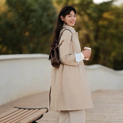 Gabardina para mujer, de talle largo, con mangas raglán y solapa, nueva primavera, holgada, triple protección, abrigo literario color caqui.