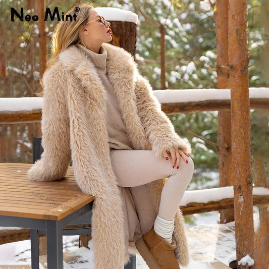 Exclusiva parka informal larga de piel sintética para mujer, de lujo, gruesa, cálida y esponjosa, de piel de cordero ecológica, abrigo de invierno