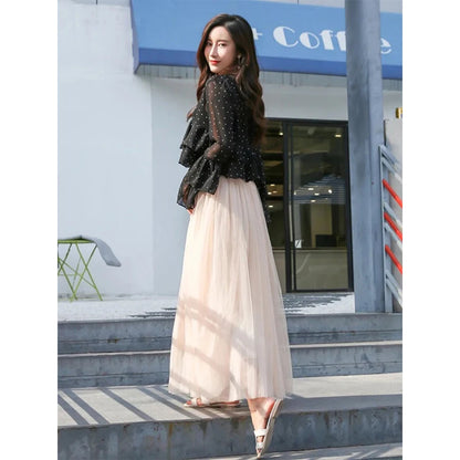 Falda de tul vintage para mujer, estilo urbano, elástica, de cintura alta, de malla plisada, elegante, estilo coreano, de verano, para oficina, nueva