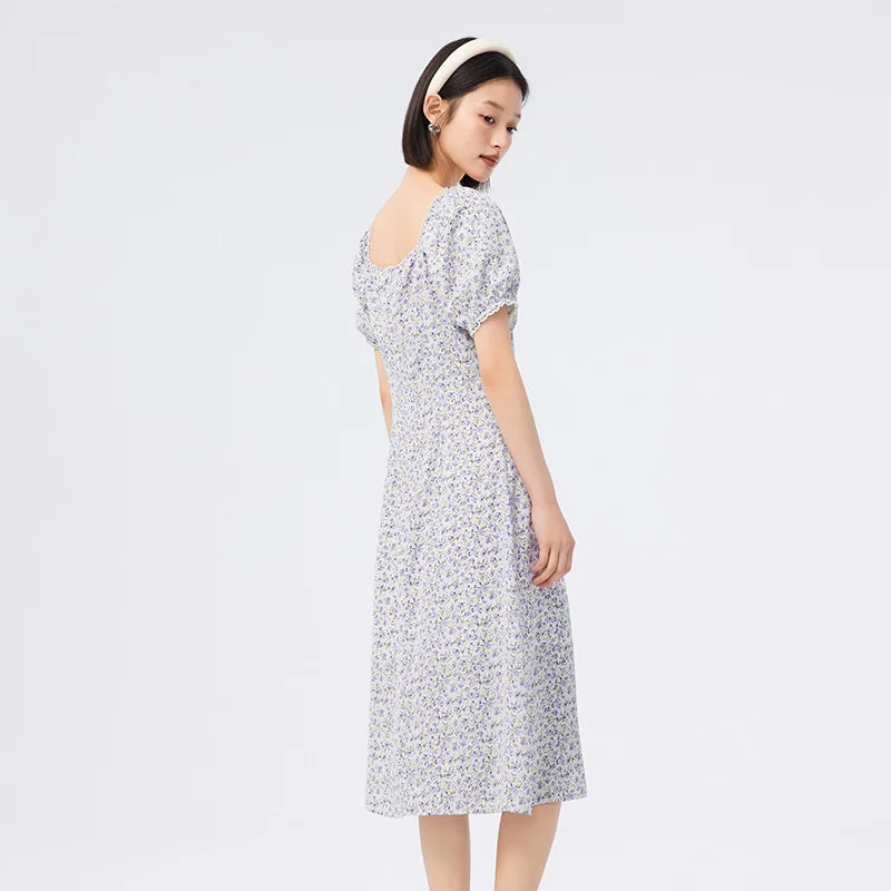 Vestido de gasa con abertura para mujer, romántico, nuevo, de verano, con cuello cuadrado Mori, vestido de té fragmentado.