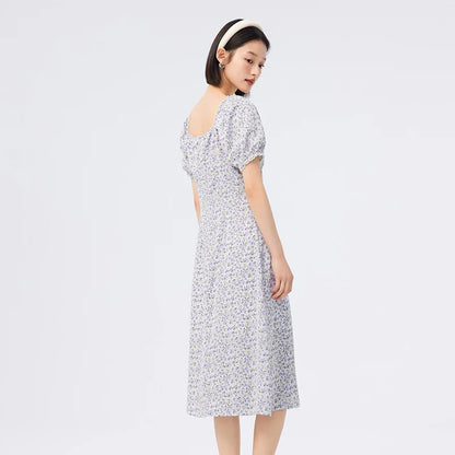 Vestido de gasa con abertura para mujer, romántico, nuevo, de verano, con cuello cuadrado Mori, vestido de té fragmentado.
