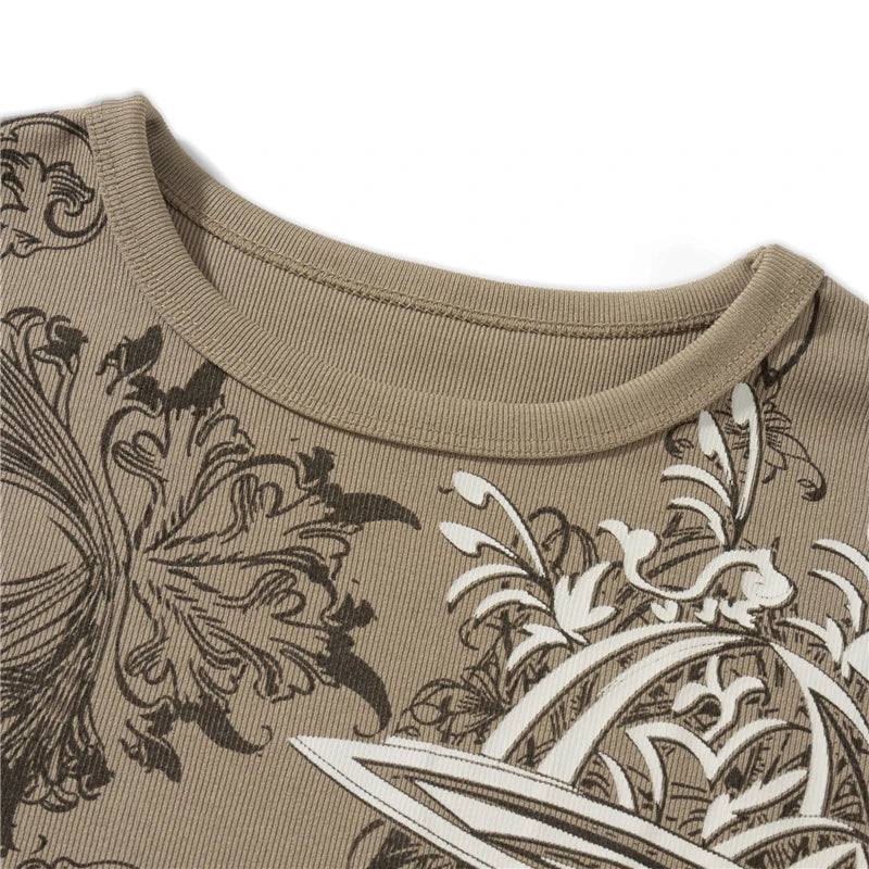 Vintage Graphic T Shirt y2k Aesthetic Women Print Round Neck Long Sleeve Tops 2000s Fairy Grunge Clothes Streetwear