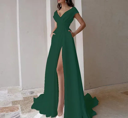 V-neck Ruffled Elegant Party Dresses 2025 Long Evening Dress High Waist Slit Sleeveless Sexy Irregular Formal Dresses for Women