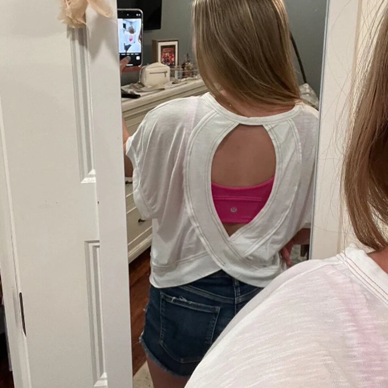 Camiseta deportiva de yoga con espalda para mujer, de comercio exterior de Europa y Estados Unidos, informal, relajada y transpirable