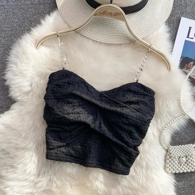 Sexy Streetwear 90s Crop Top Women Korean Fashion Tube Tops Sleeveless With Strape Tank Top Camis Chain T Shirt