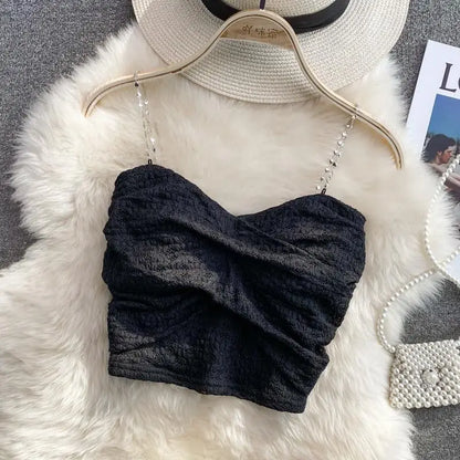 Sexy Streetwear 90s Crop Top Women Korean Fashion Tube Tops Sleeveless With Strape Tank Top Camis Chain T Shirt