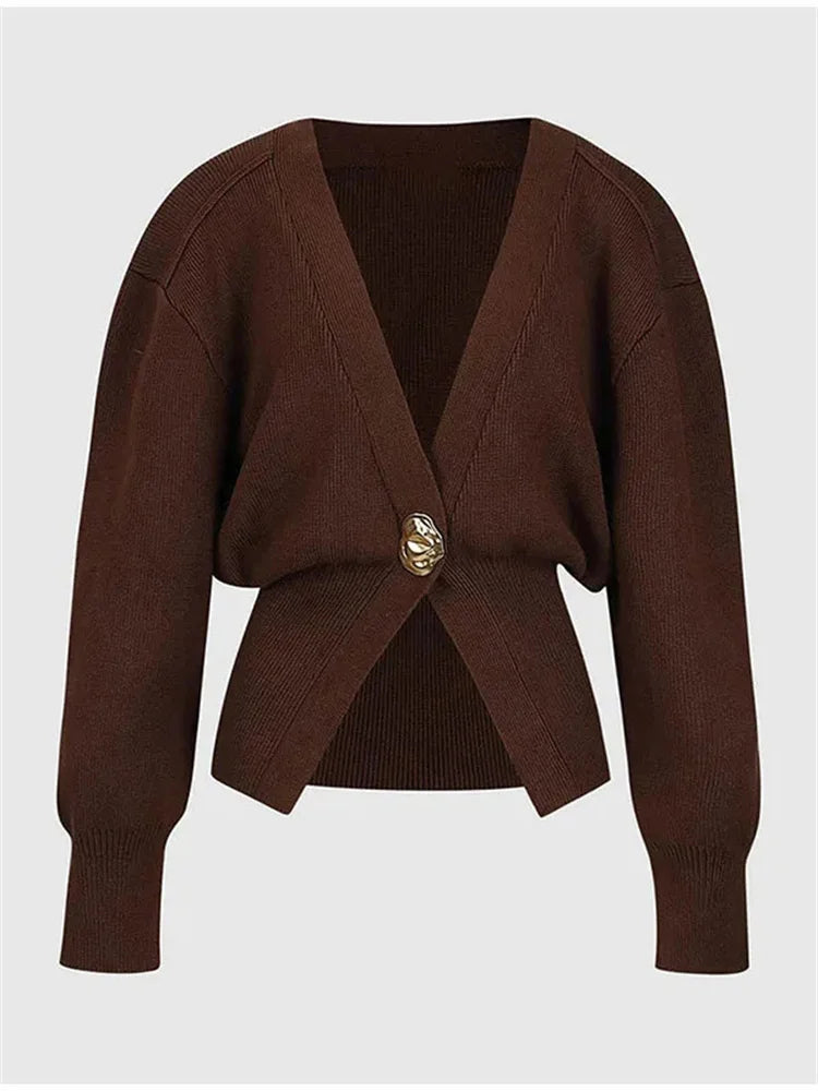 Cárdigan de punto con cuello en V para mujer, abrigo de manga larga, moda de otoño, elegante, corto, cárdigan de punto para mujer