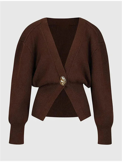 Cárdigan de punto con cuello en V para mujer, abrigo de manga larga, moda de otoño, elegante, corto, cárdigan de punto para mujer