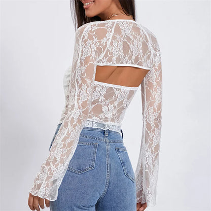 Top de tubo con bolero para mujer, sexy, transparente, sin tirantes, bandeau, chaleco y manga larga, ropa de encaje para fiesta y club.