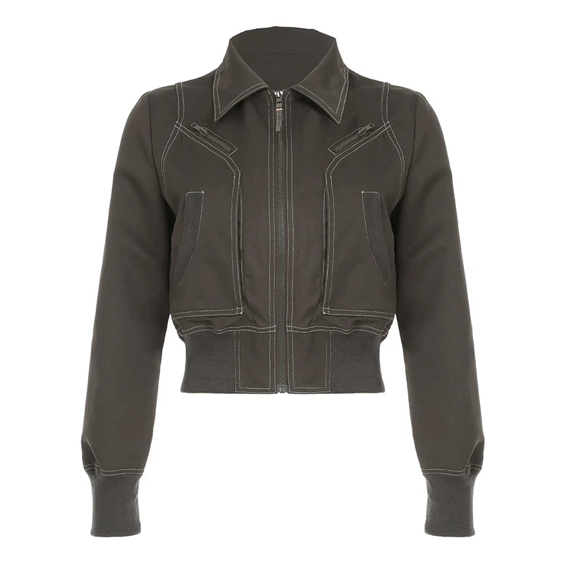 Chaquetas elegantes de manga larga con cremallera punk para mujer, ajustadas, lisas, nuevas y modernas, ropa de calle con cintura ajustada