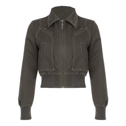 Chaquetas elegantes de manga larga con cremallera punk para mujer, ajustadas, lisas, nuevas y modernas, ropa de calle con cintura ajustada