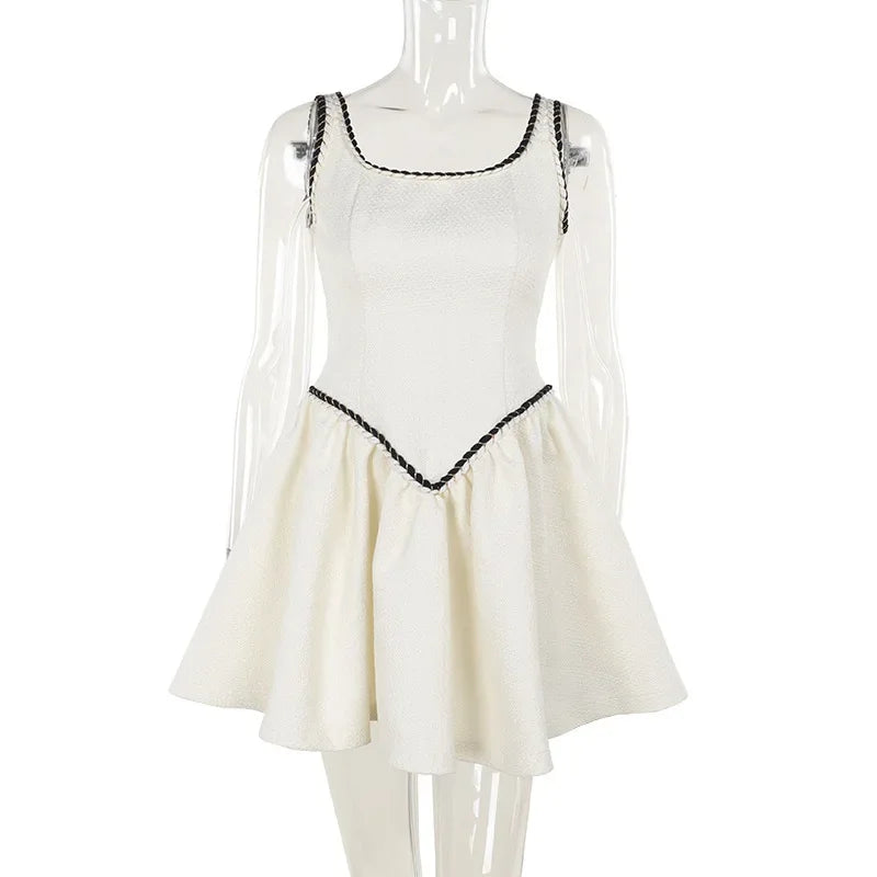 Chic Slim Suspender Dress Women’s Elegant Contrast Color Splice Sleeveless A-Line Mini Dresses Female Party Club Clothes