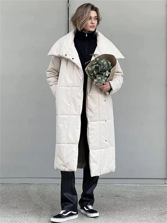 Parkas de invierno para mujer, abrigo holgado con cordones, cintura alta, manga larga, bolsillo, solapa, estilo vendaje, color liso