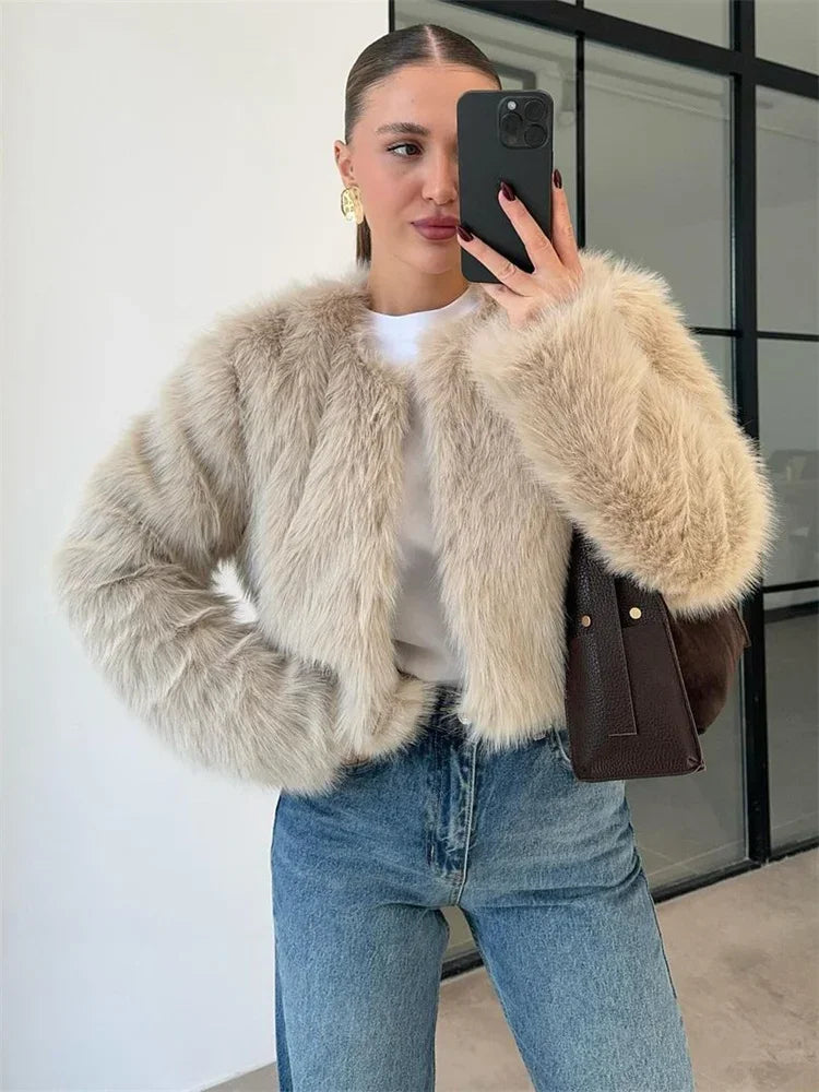 Suéter de lujo de gran tamaño para mujer, ropa de calle holgada de manga larga y cintura alta, chaquetas de invierno para mujer, nuevo