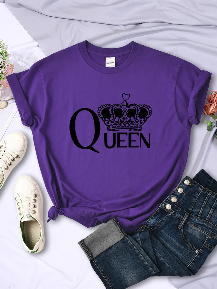 Camisetas con estampado de la gran corona de la reina para mujer, camisetas transpirables de verano de manga corta, ropa de hip hop urbana, camisetas casuales de cuello redondo para mujer