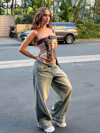 Summer Sexy Off-Shoulder Zipper Women Crop Top Casual Strapless Backless Streetwear Fashion Club Party Lady Tank Top