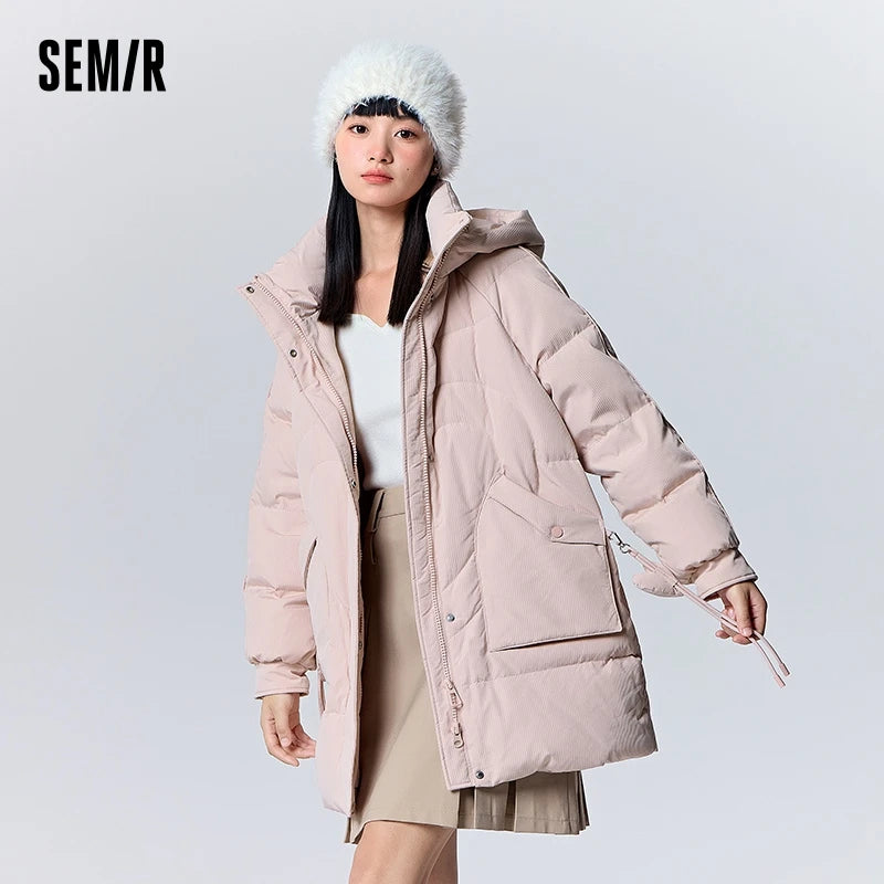 Down Jacket Women Medium Long Hooded Texture Winter Loose  New Gentle Sweet Love Thick Jacket