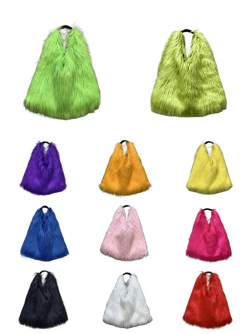 00s Cool Y2k Street Girls Hot Fluffy Furry Shoulder Bag Women Luxury Brand Fashion Faux Fur Hobos Big Tote Bag Harajuku Handbags