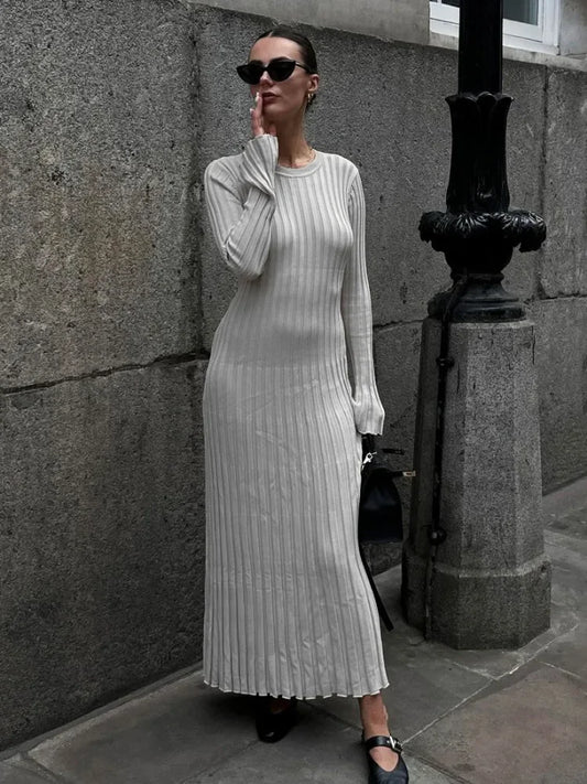 Vestido largo de punto para mujer, informal, ajustado, de cintura alta, con cuello de canalé, para otoño e invierno, para fiestas y vacaciones