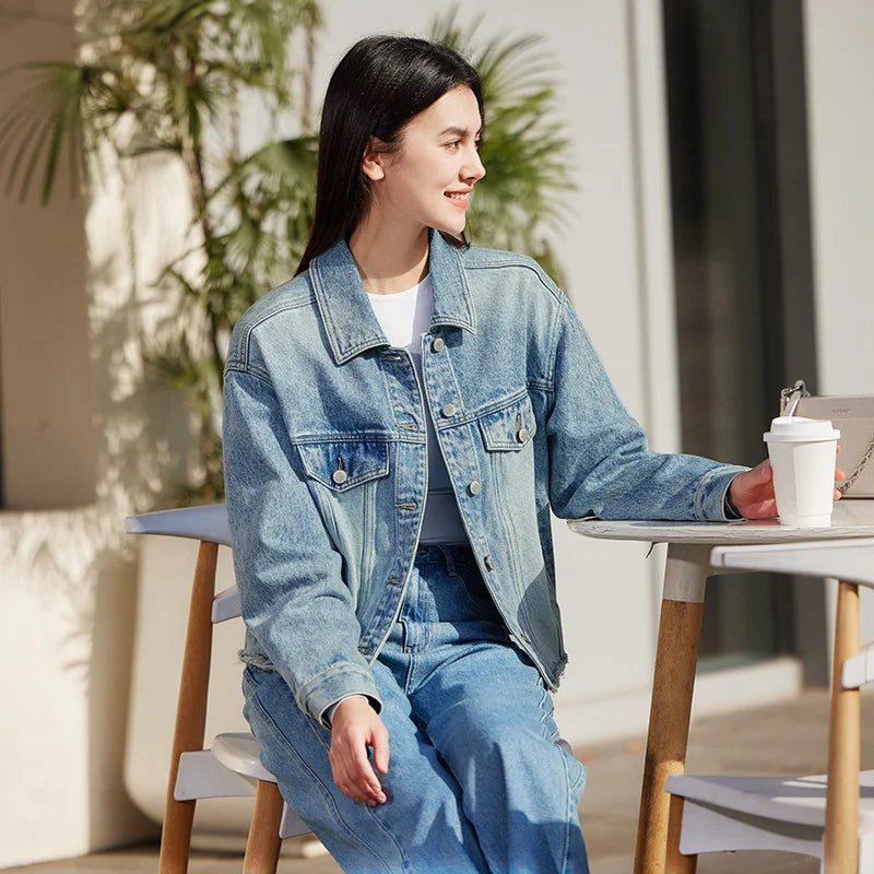Chaqueta vaquera para mujer, estilo corto, con flecos, estilo urbano moderno, chaqueta de solapa suelta Dopamine de primavera