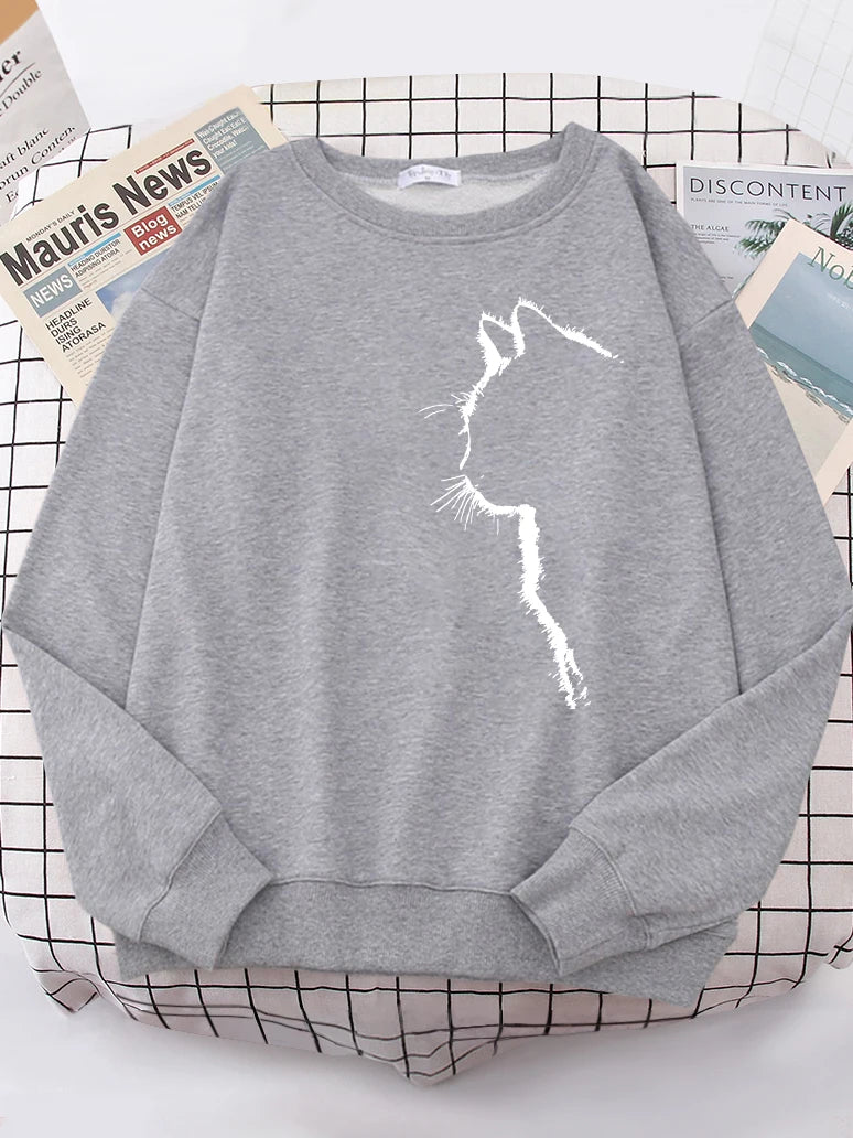 Sudadera con capucha con estampado de gato y hombros caídos para mujer, combinable con todo, tallas S-XXL, ropa urbana de calidad para mujer