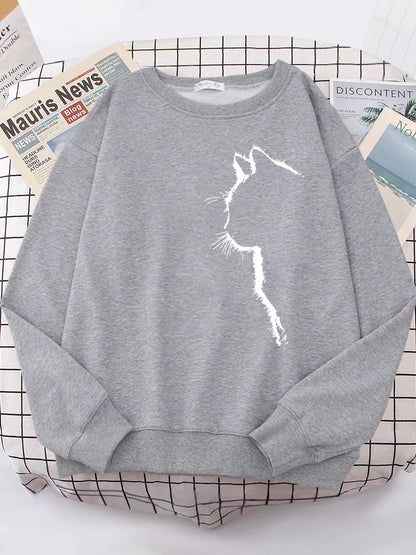 Sudadera con capucha con estampado de gato y hombros caídos para mujer, combinable con todo, tallas S-XXL, ropa urbana de calidad para mujer