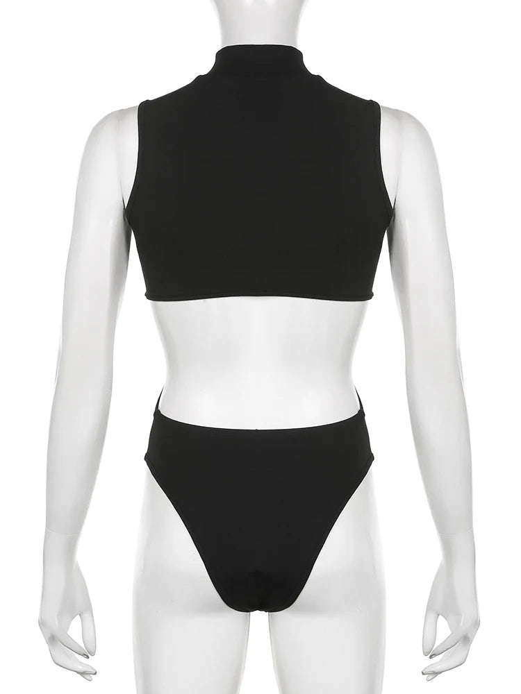 Body sexy con agujeros para fiesta rave, sin mangas, sin espalda, negro, ajustado, para mujer, para salidas nocturnas