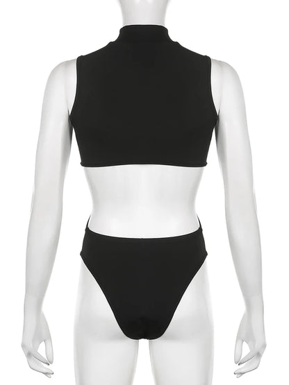 Body sexy con agujeros para fiesta rave, sin mangas, sin espalda, negro, ajustado, para mujer, para salidas nocturnas