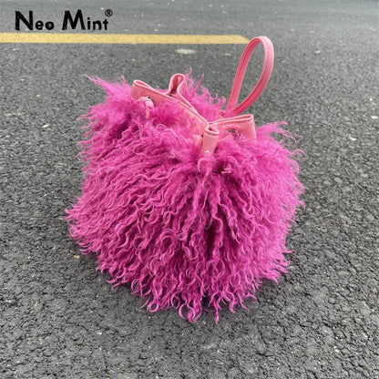 Bolso de lujo con borlas de colores y cordón peludo para mujer, bolso de felpa estilo Harajuku Street Punk Y2k, bolso de hombro de piel sintética para chicas atractivas