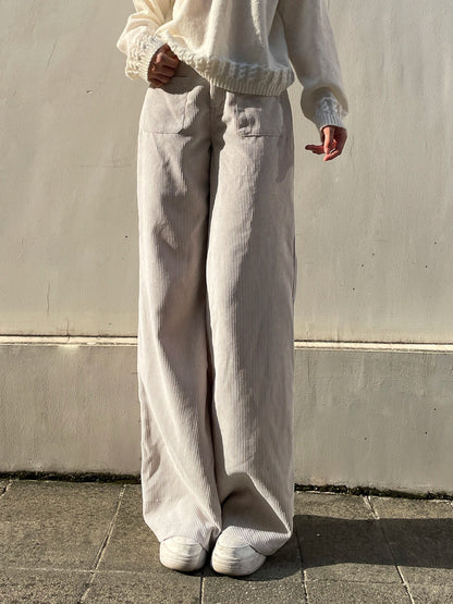 Pantalones de pana básicos combinables para mujer, elegantes, suaves, holgados, de pierna ancha, sencillos, de alta moda, para otoño, nuevos