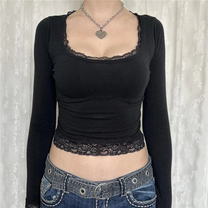 Camiseta de manga larga con cuello cuadrado y estampado de hadas estilo Y2K para mujer, estilo gótico, estilo urbano